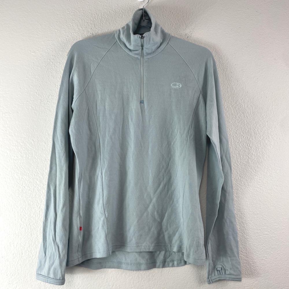 Icebreaker Bodyfit 260 Merino Wool 1/4 Zip Pullover XL Light Blue Granola Hiking
